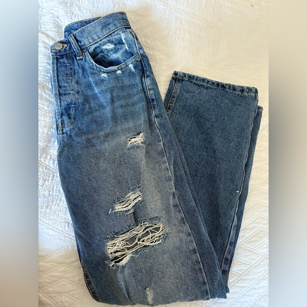 Distressed dad jeans